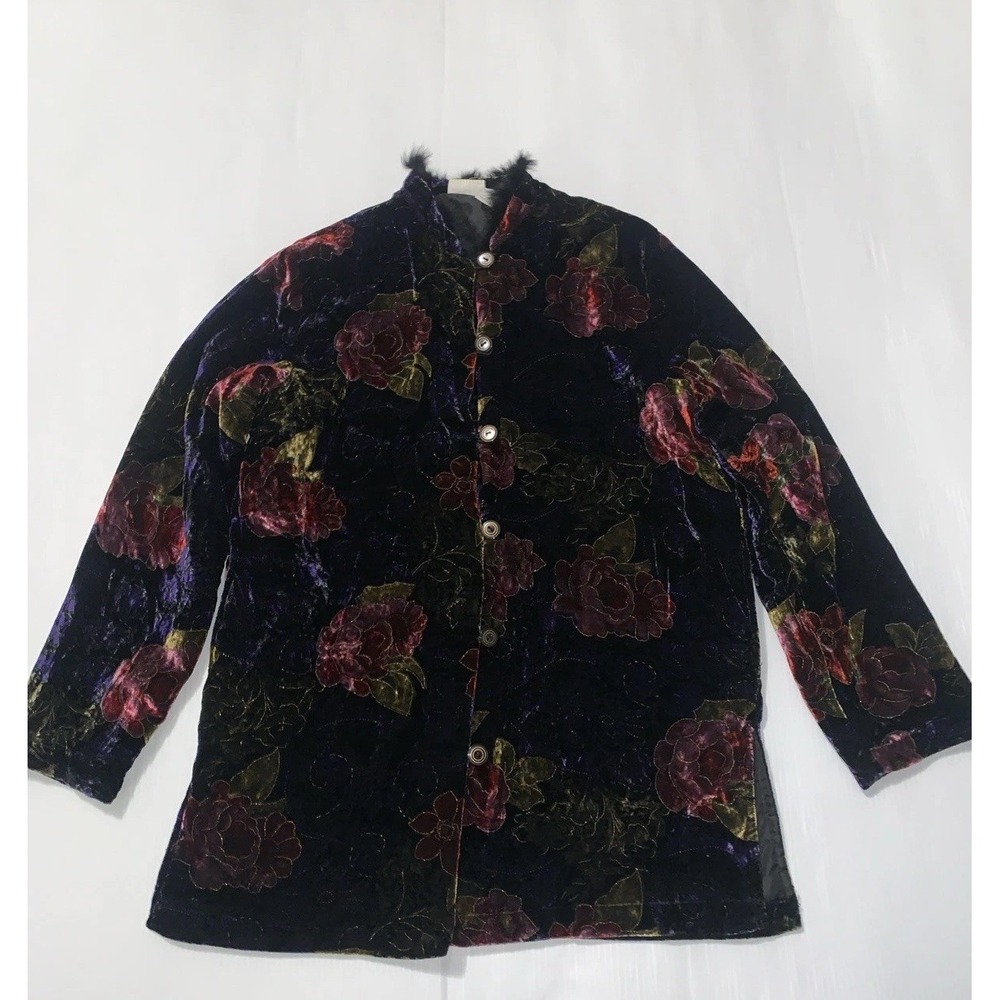 90's Y2K White Stag Women's Floral Velour Tapestry Jacket Size S Whimsigoth Art